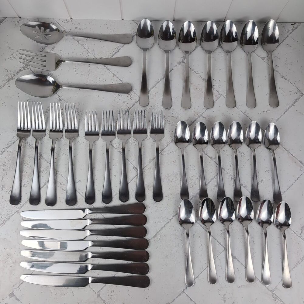 Mikasa Satin Symmetry Sincerity 38 Pieces 18/0 Stainless Flatware Gourmet Basics
